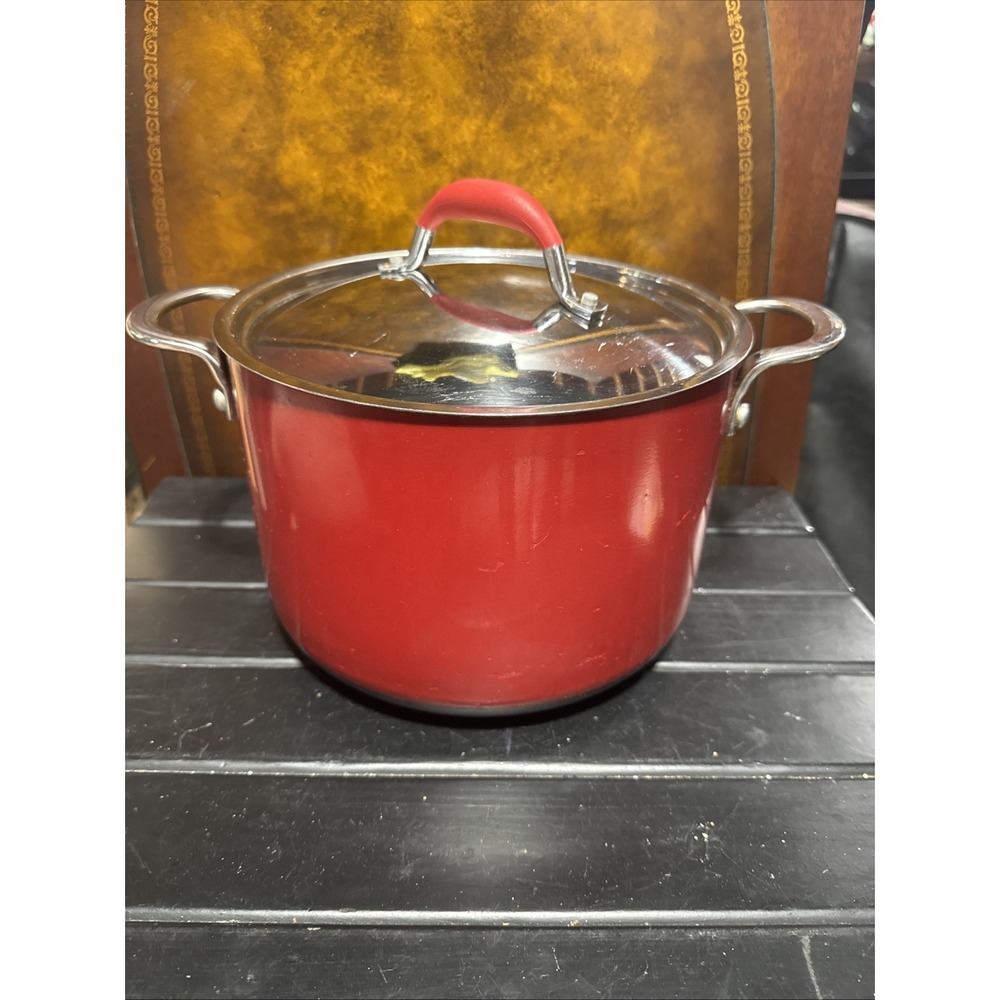 Circulon Red Meyer Hard Anodized Aluminum 8 Qt Stock Pot Dutch Fry Pan Lid RARE